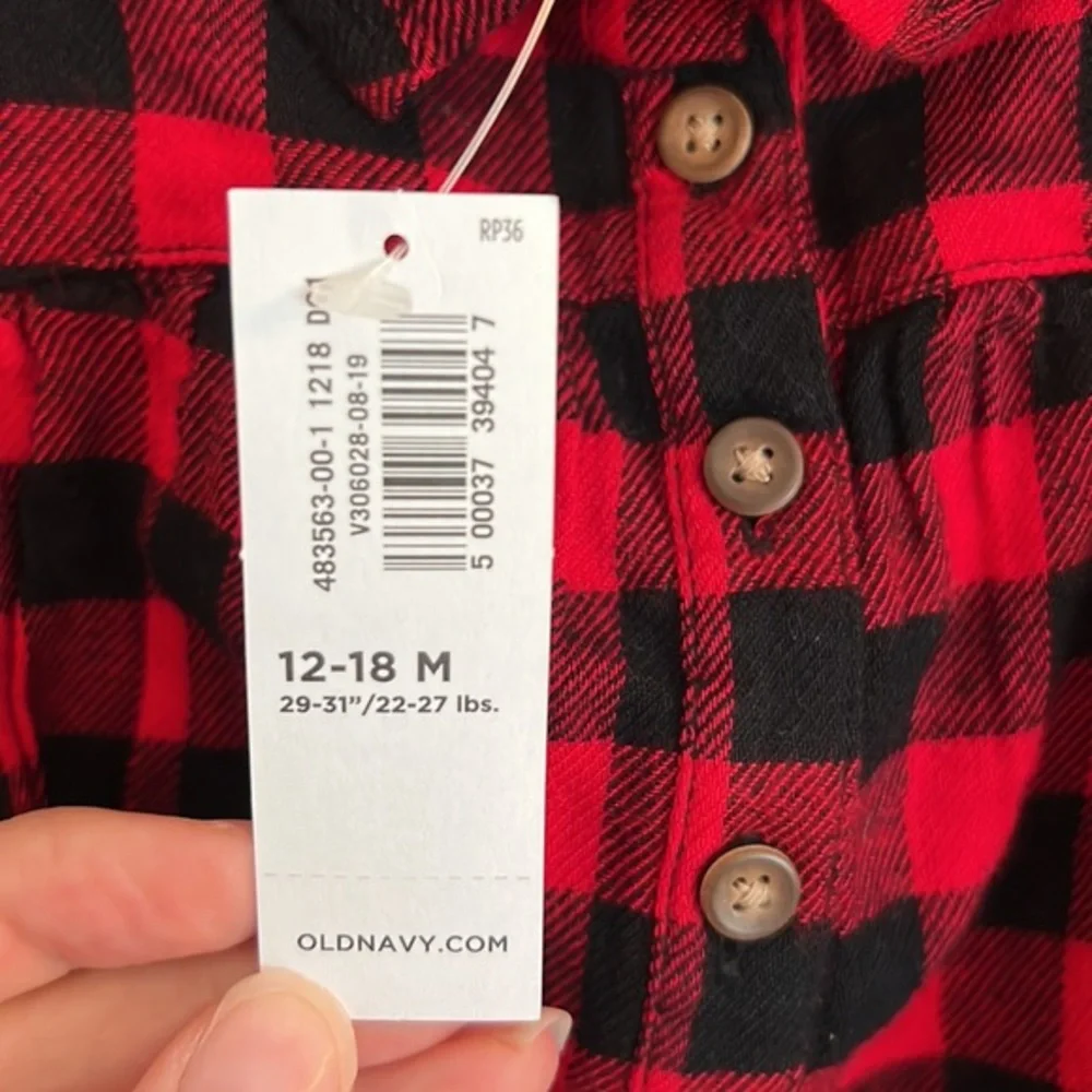 NWT Old Navy plaid girls shirt size 12-18 months